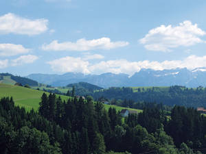 Hügellandschaft und Gebirgsketten charakterisieren die Gegend und unsere Route quer durch Appenzell Ausserrhoden.