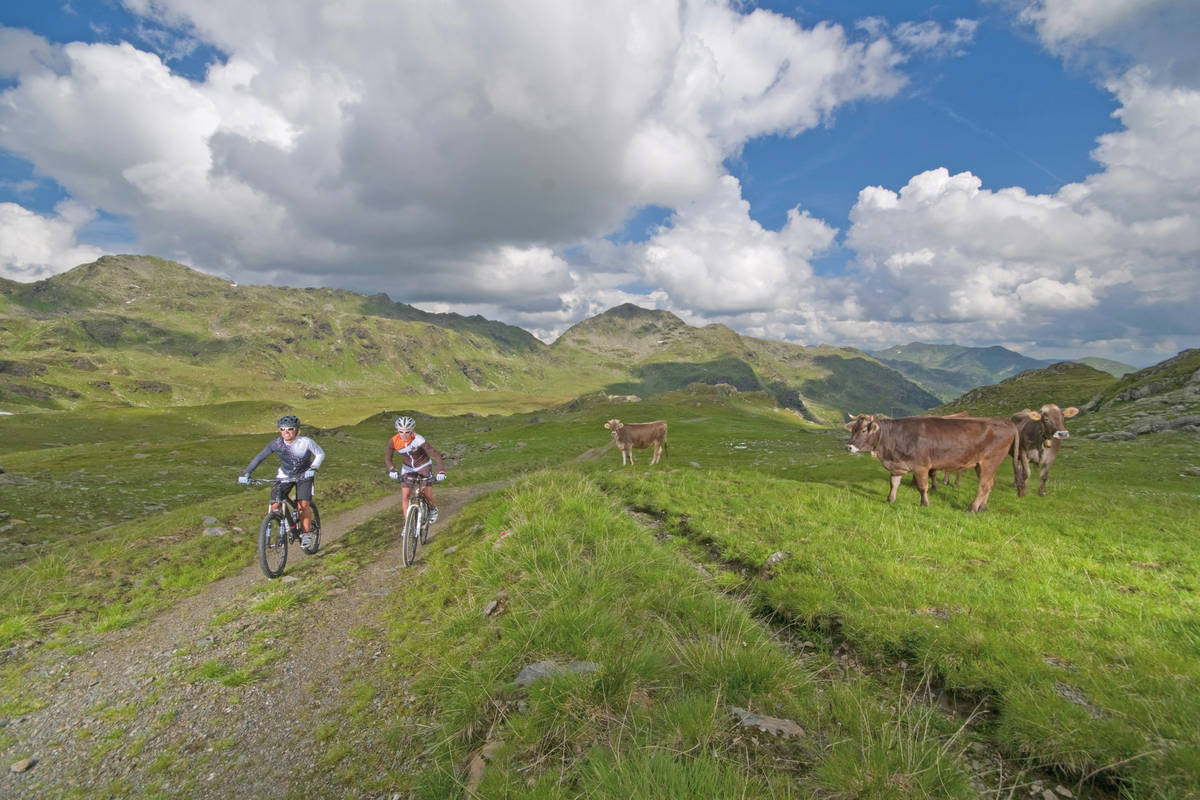 Ob mit Motor oder ohne, anspruchsvoll sind einige der ausgeschriebenen Touren. Mountainbike-Genuss inmitten idyllischer Bergkulisse