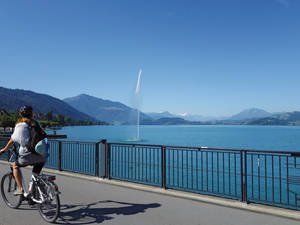 Die Fahrt entlang dem Zugersee ist dank breitem Velostreifen ein Genuss.