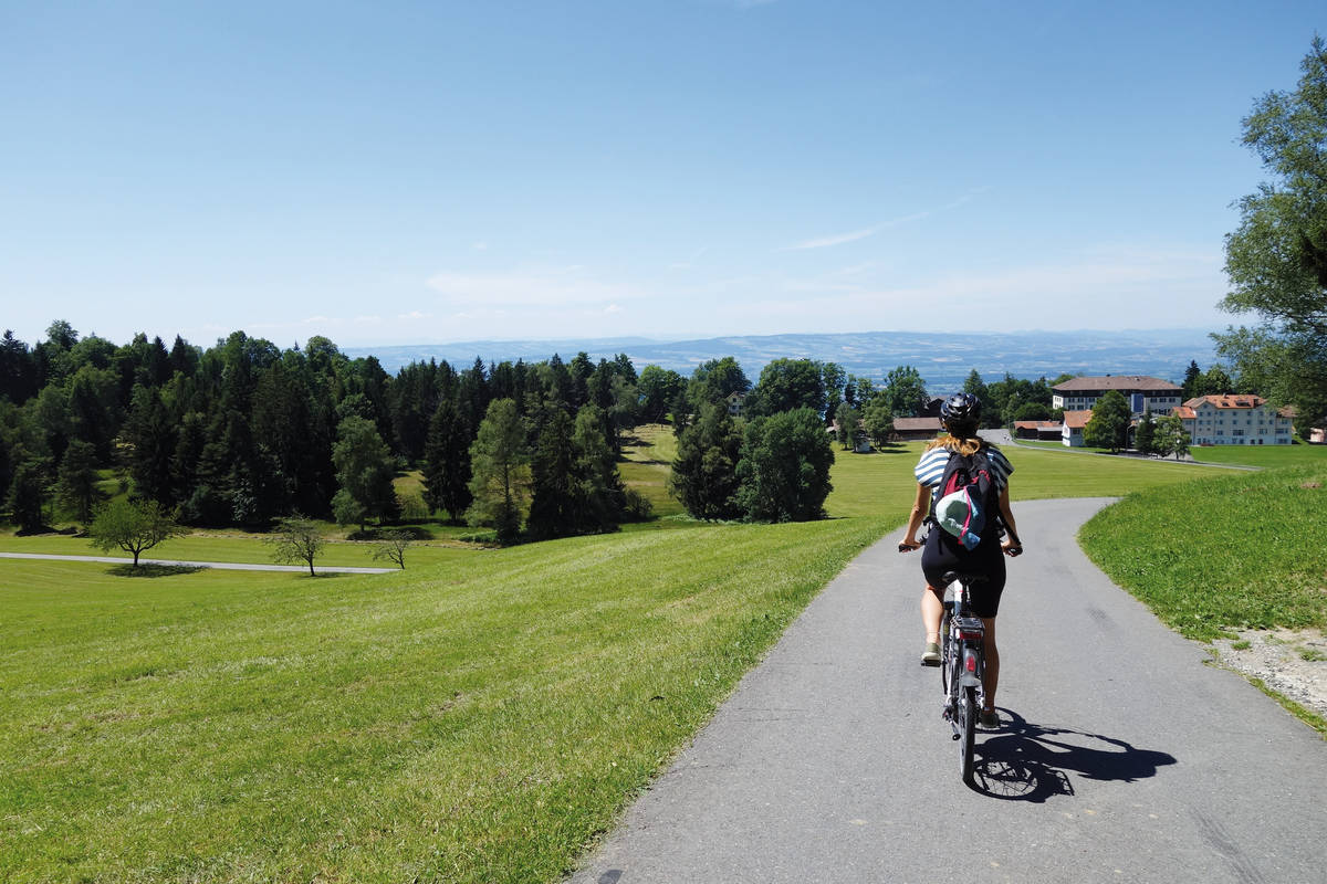 Auf dem Zugerberg angelangt, fahren wir am Internat Montana vorbei Richtung Lienisberg.