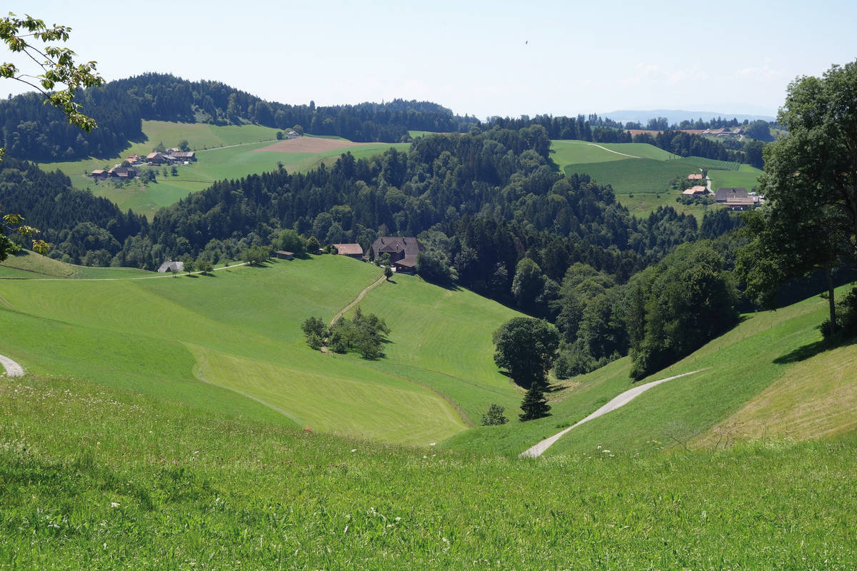 Im Emmental gibt es viele E-Bike-Fahrerinnen und -Fahrer – kein Wunder bei diesen Erhebungen und Senkungen der Topografie.