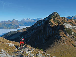 Keck grüsst vis-à-vis der Huser Stock, dessen Kretenweg allerdings stellenweise ausgesetzt und mit Stufen versehen ist.