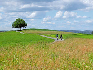 So wie am letzten Tag hätte das Wetter während der gesamten Expedition in die Südschweiz sein sollen: blauer Himmel, lockere Bewölkung und sanft ­geschwungene Radwege durch eine idyllische Landschaft.  © Velomedia GmbH